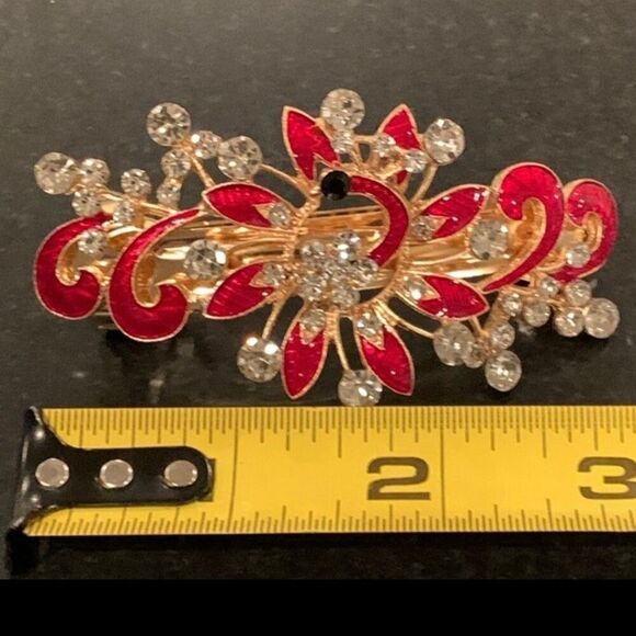 Bejeweled French Barrette - Red & Gold Fire Tone main image 6